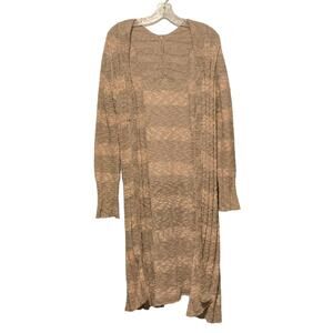 FREE PEOPLE L Spirit Cardigan Sweater Duster Striped Pink Linen Blend Tan Pink